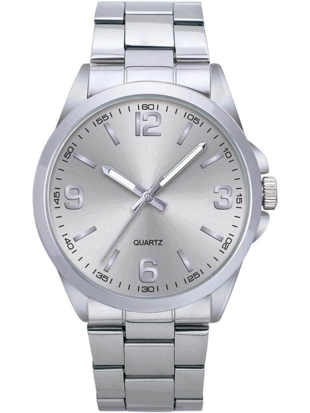 Men's All Silver Analog Stainless Steel Case Arabic Numerals Classic Wrist Watch